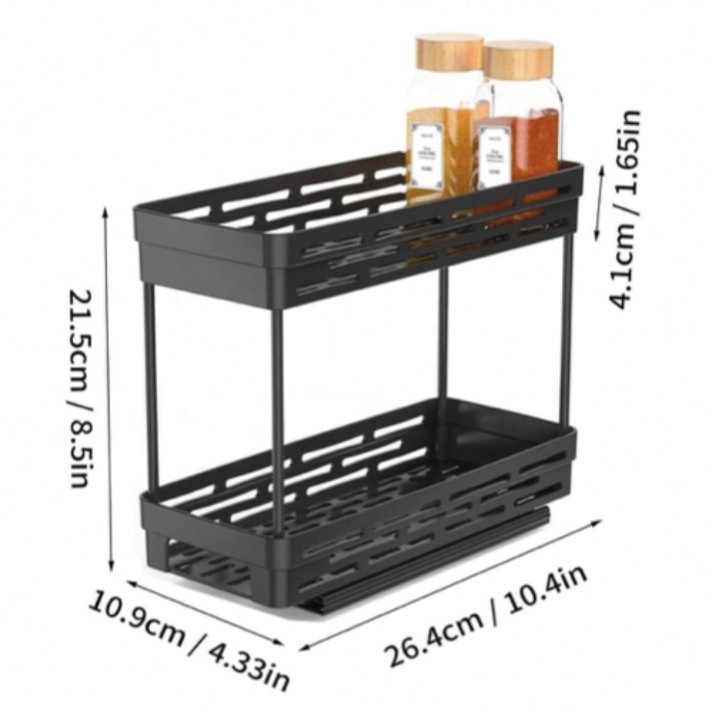 Multifunctional Pull-out Double-layer Plastic Storage Rack Kitchen Cabinet Spice - Picture 8 of 11